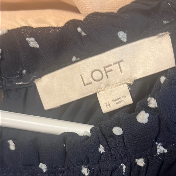 LOFT navy Swiss dot tiered mini dress sz M - Picture 3 of 5